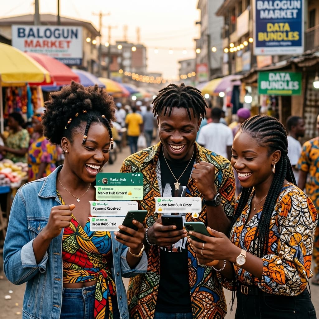Young Nigerian merchants using Daybora on WhatsApp